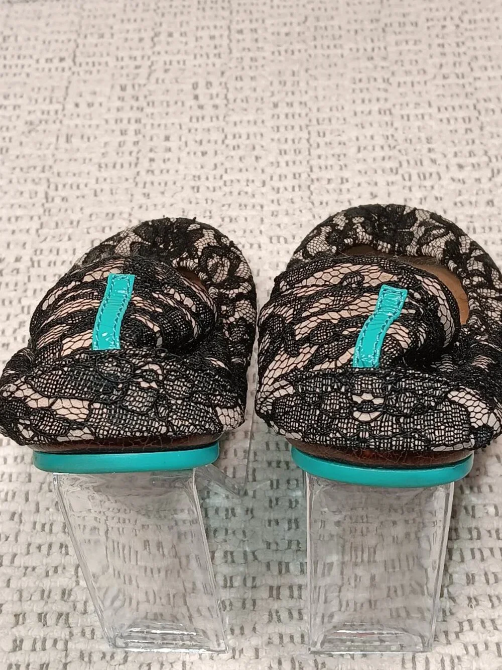 Tieks women's 'Nude Lace' black floral lace overlay leather ballet flats sz 9